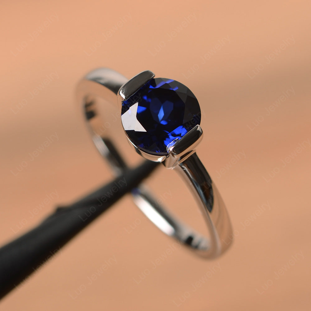 Round Cut Lab Sapphire Solitaire Bezel Ring - LUO Jewelry