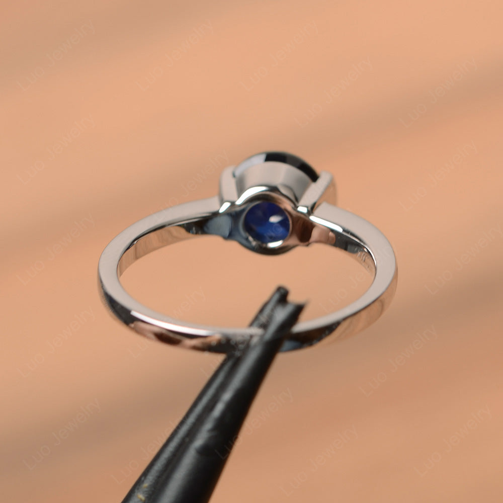 Round Cut Lab Sapphire Solitaire Bezel Ring - LUO Jewelry
