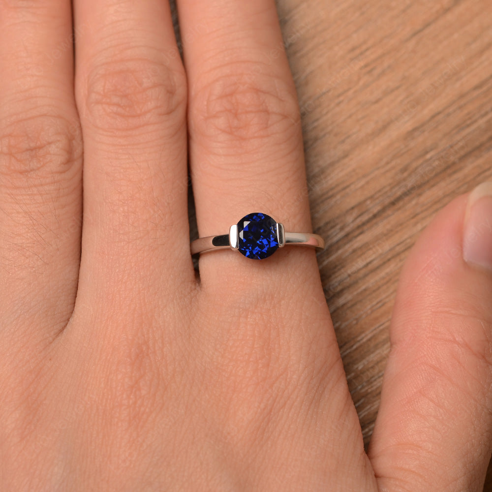 Round Cut Lab Sapphire Solitaire Bezel Ring - LUO Jewelry