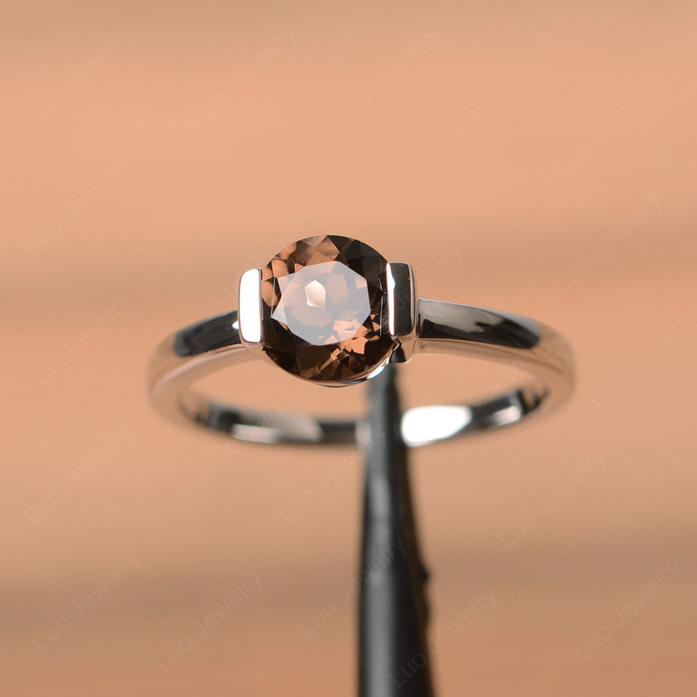 Round Cut Smoky Quartz  Solitaire Bezel Ring - LUO Jewelry
