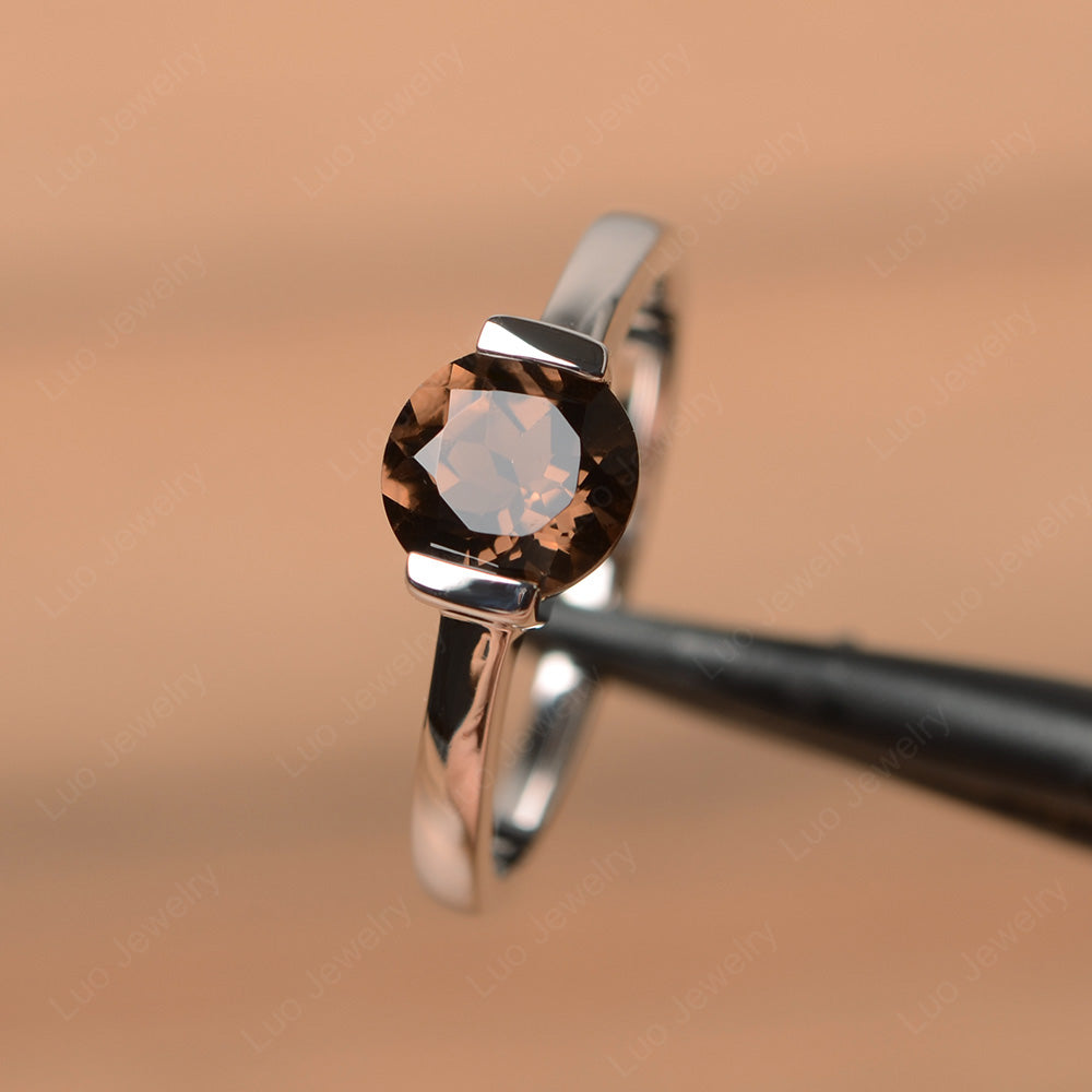 Round Cut Smoky Quartz  Solitaire Bezel Ring - LUO Jewelry