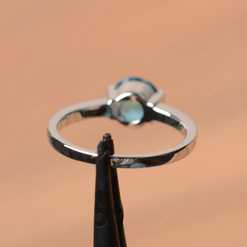 Round Cut Swiss Blue Topaz Solitaire Bezel Ring - LUO Jewelry