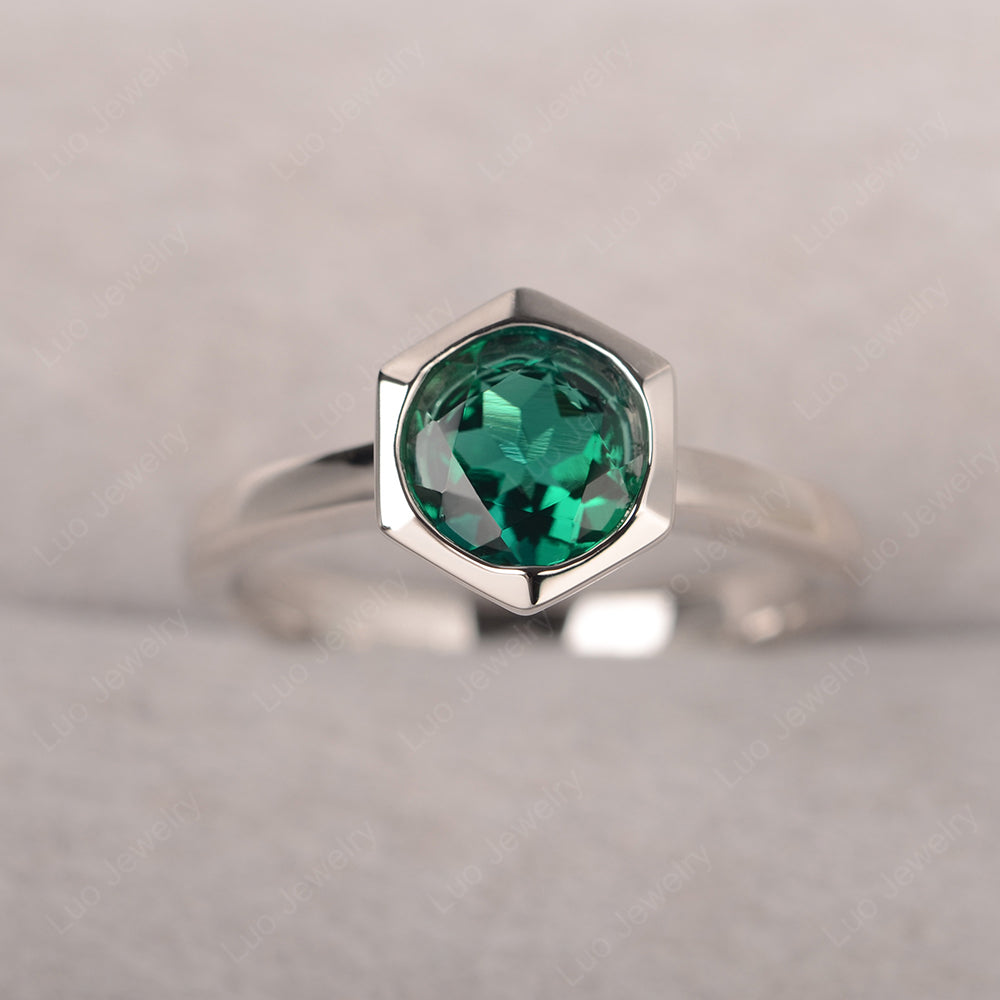 Hexagon Lab Emerald Bezel Set Solitaire Ring - LUO Jewelry