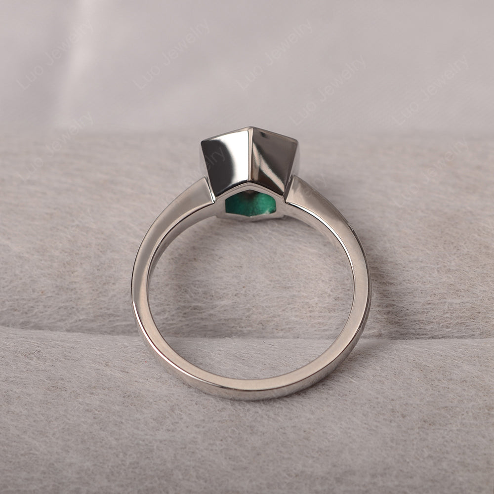 Hexagon Lab Emerald Bezel Set Solitaire Ring - LUO Jewelry