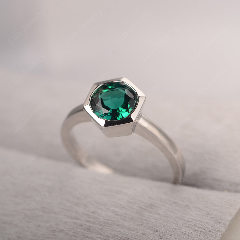 Hexagon Lab Emerald Bezel Set Solitaire Ring - LUO Jewelry