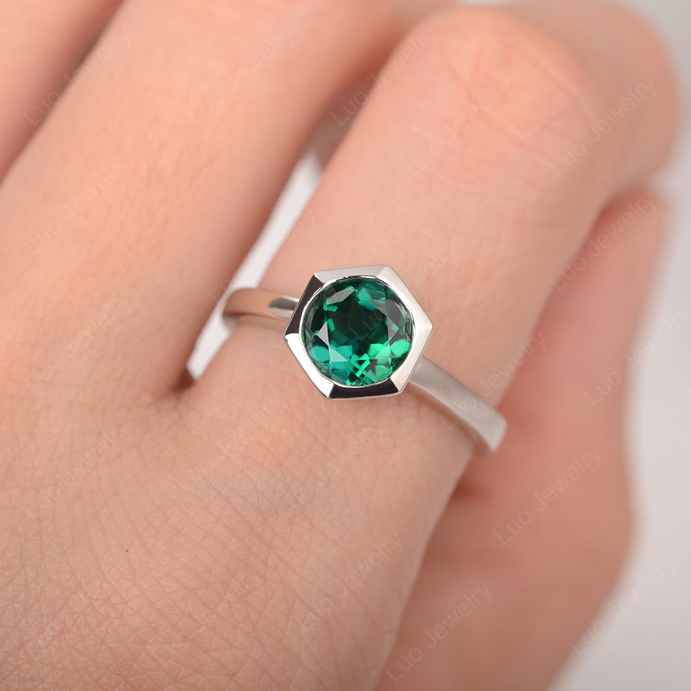 Hexagon Lab Emerald Bezel Set Solitaire Ring - LUO Jewelry