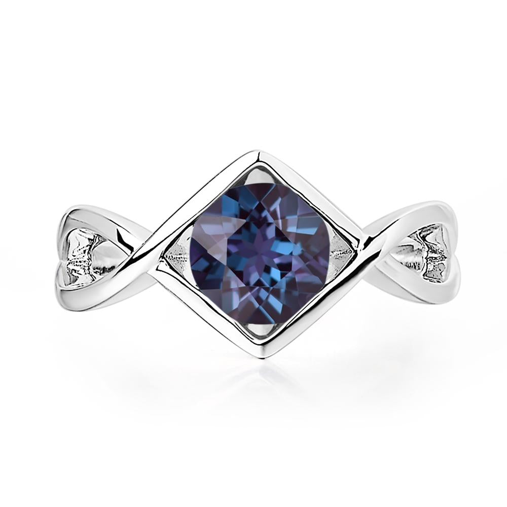 Lab Alexandrite Bezel Set Infinity Solitaire Ring - LUO Jewelry #metal_14k white gold