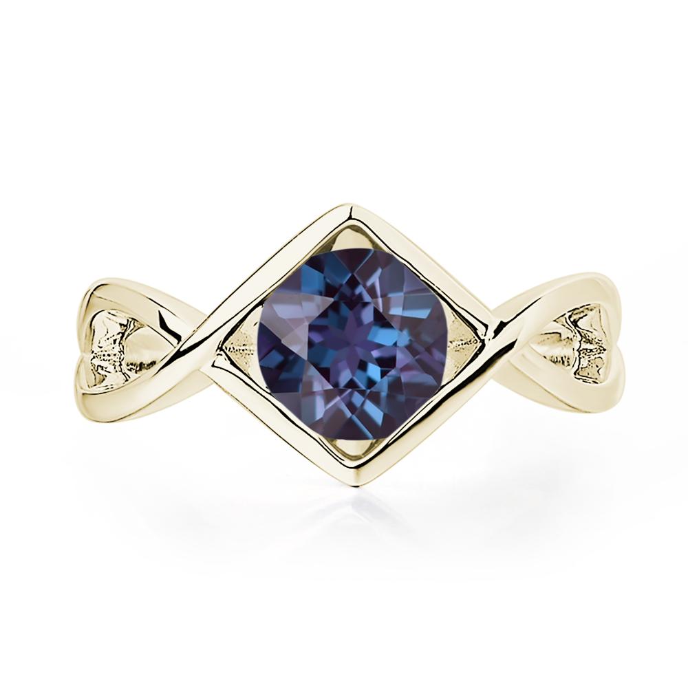 Lab Alexandrite Bezel Set Infinity Solitaire Ring - LUO Jewelry #metal_14k yellow gold
