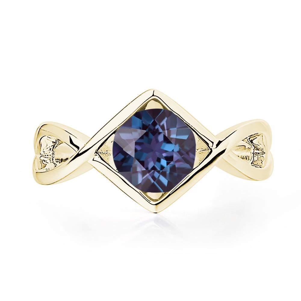 Lab Alexandrite Bezel Set Infinity Solitaire Ring - LUO Jewelry #metal_18k yellow gold