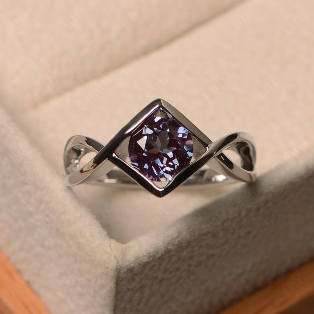 Lab Alexandrite Bezel Set Infinity Solitaire Ring - LUO Jewelry