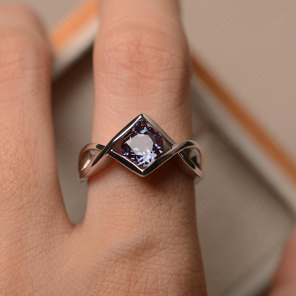 Lab Alexandrite Bezel Set Infinity Solitaire Ring - LUO Jewelry