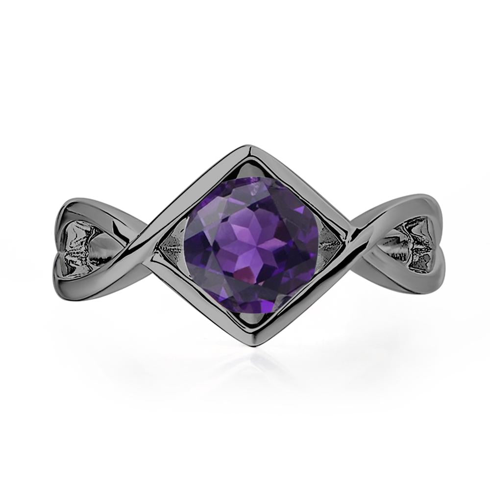 Amethyst Bezel Set Infinity Solitaire Ring - LUO Jewelry #metal_black finish sterling silver