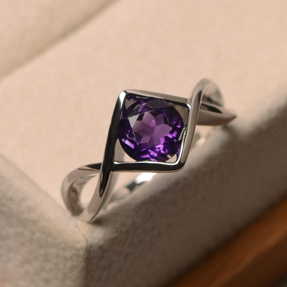 Amethyst Bezel Set Infinity Solitaire Ring - LUO Jewelry