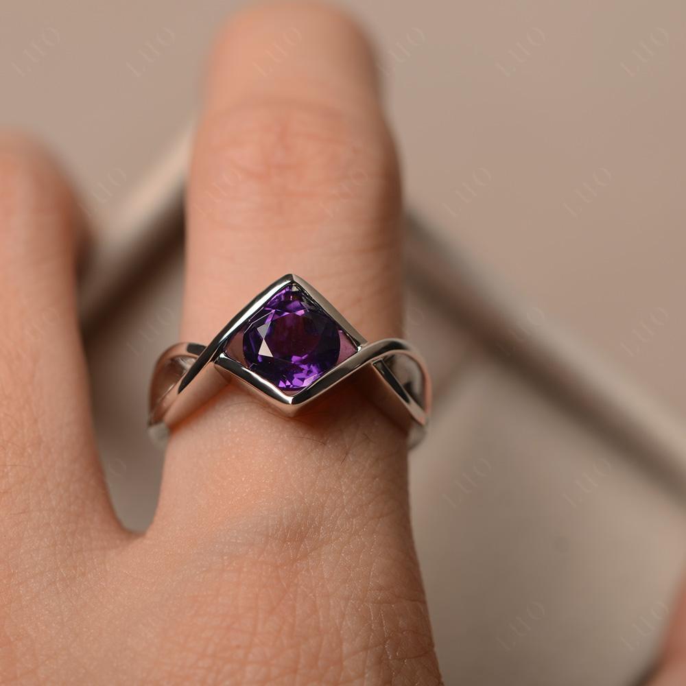 Amethyst Bezel Set Infinity Solitaire Ring - LUO Jewelry