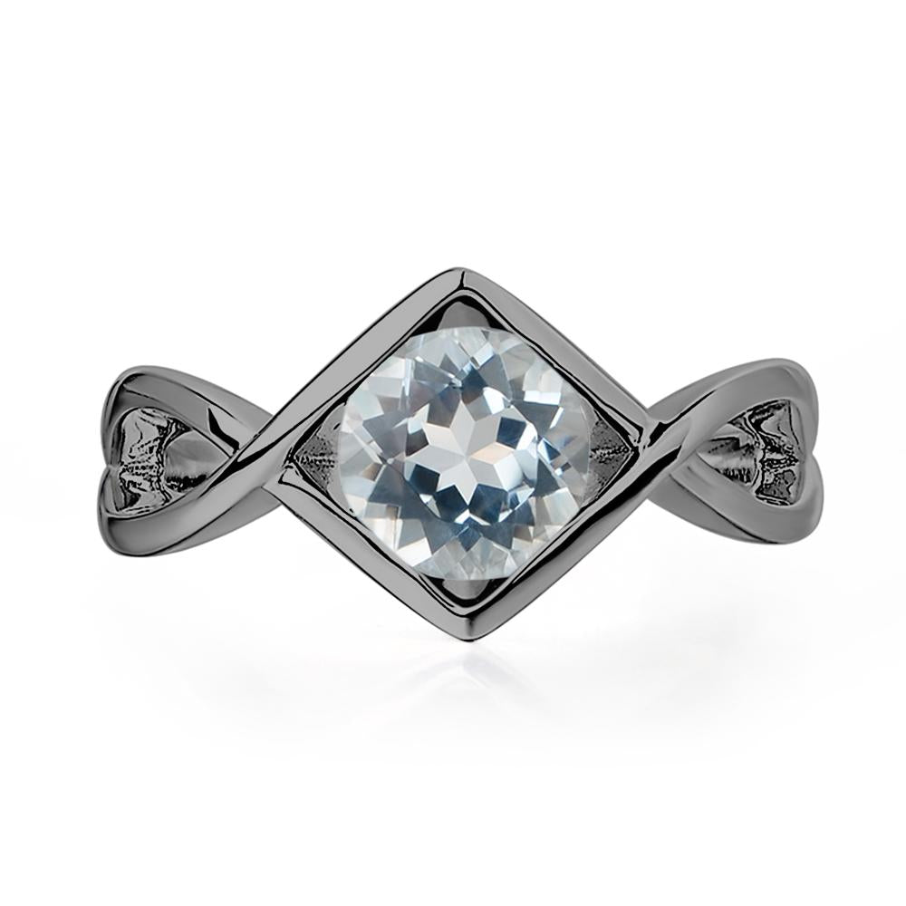 Aquamarine Bezel Set Infinity Solitaire Ring - LUO Jewelry #metal_black finish sterling silver