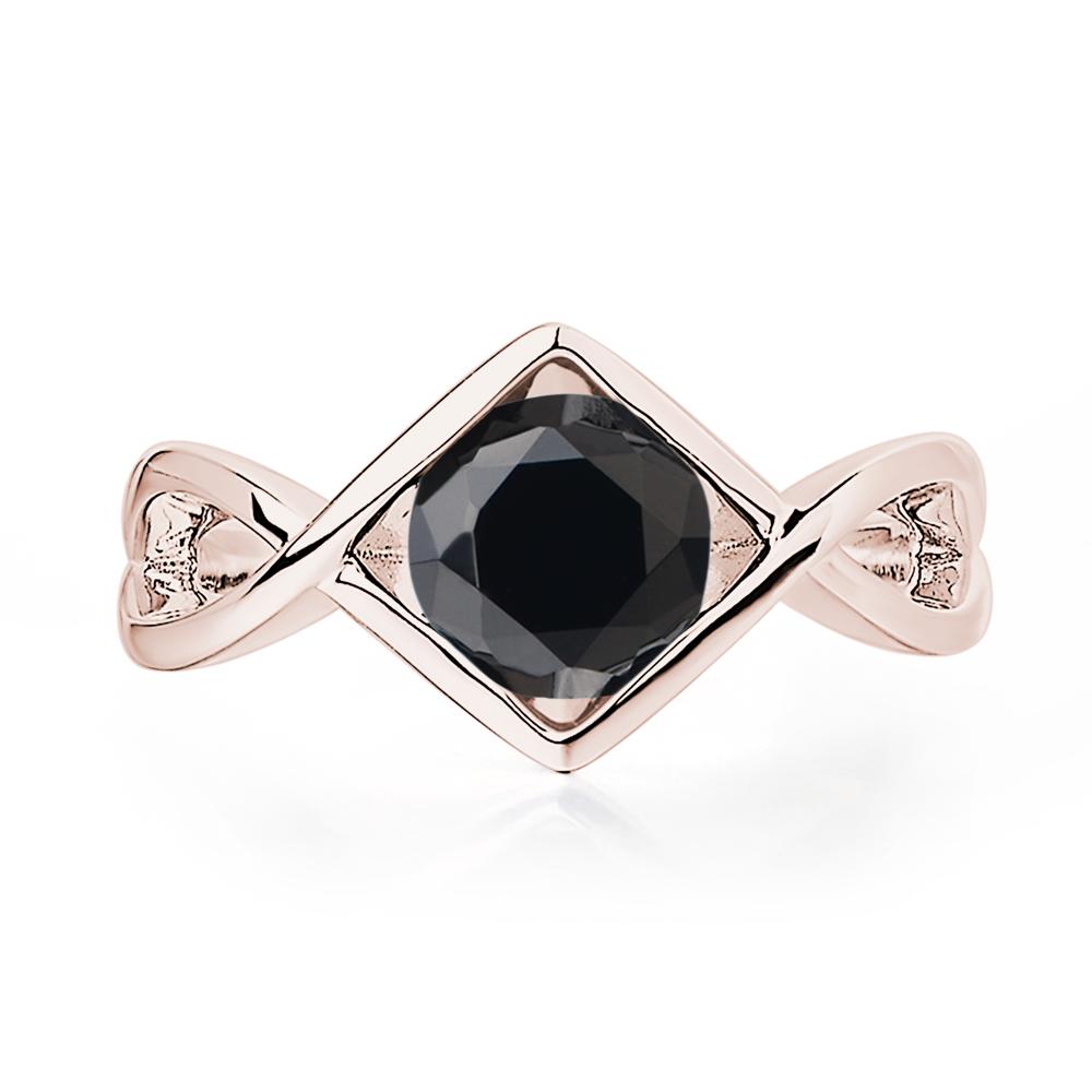 Black Stone Bezel Set Infinity Solitaire Ring - LUO Jewelry #metal_14k rose gold