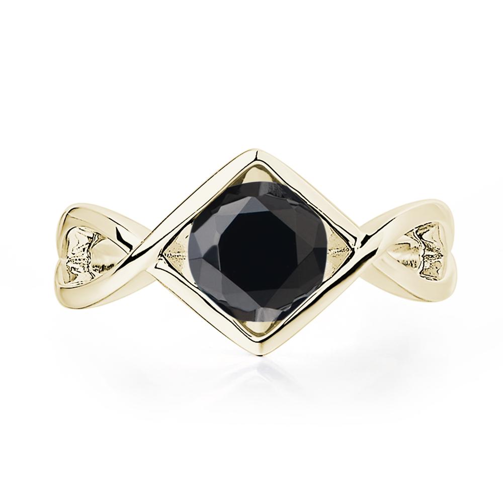 Black Stone Bezel Set Infinity Solitaire Ring - LUO Jewelry #metal_14k yellow gold