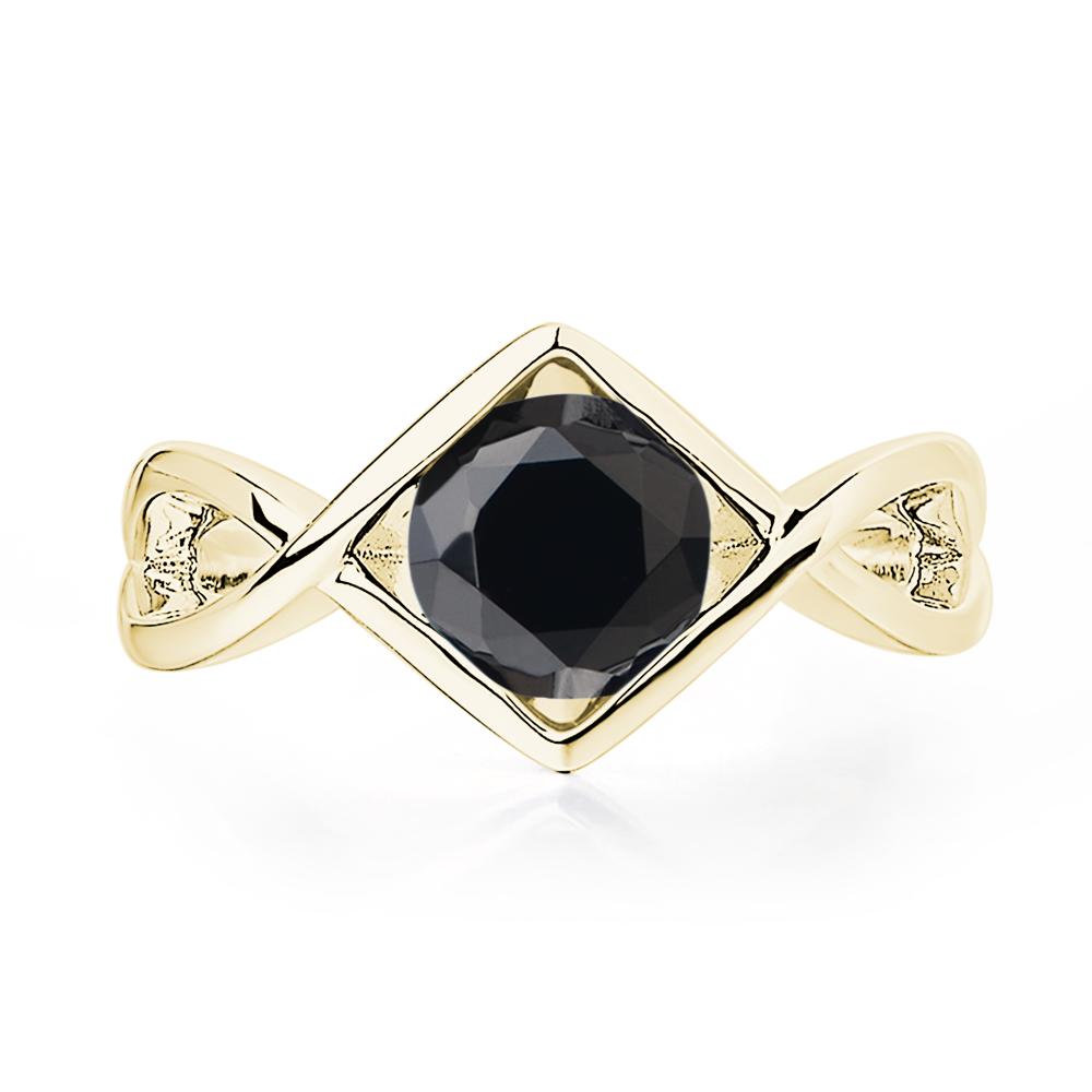 Black Stone Bezel Set Infinity Solitaire Ring - LUO Jewelry #metal_18k yellow gold