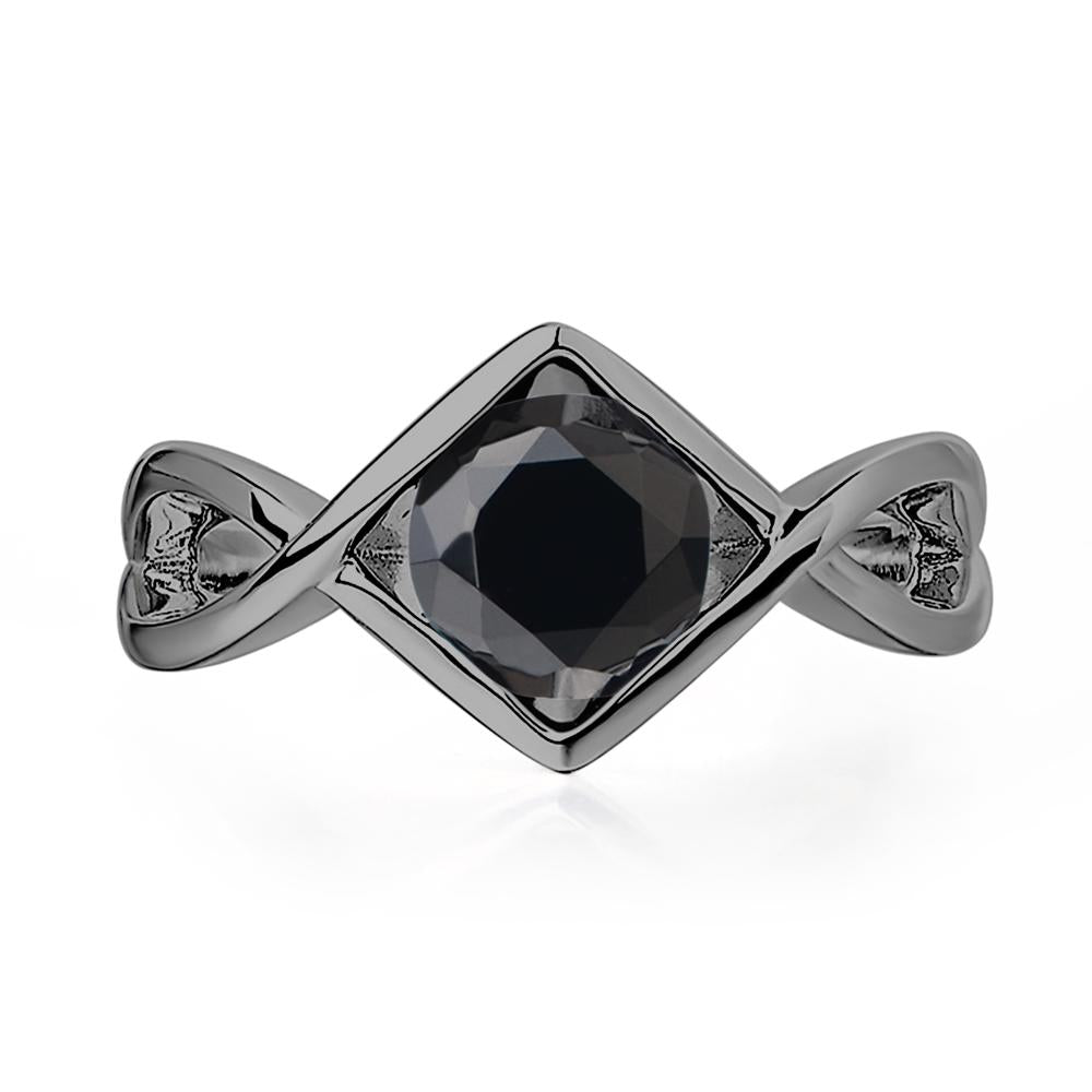 Black Stone Bezel Set Infinity Solitaire Ring - LUO Jewelry #metal_black finish sterling silver