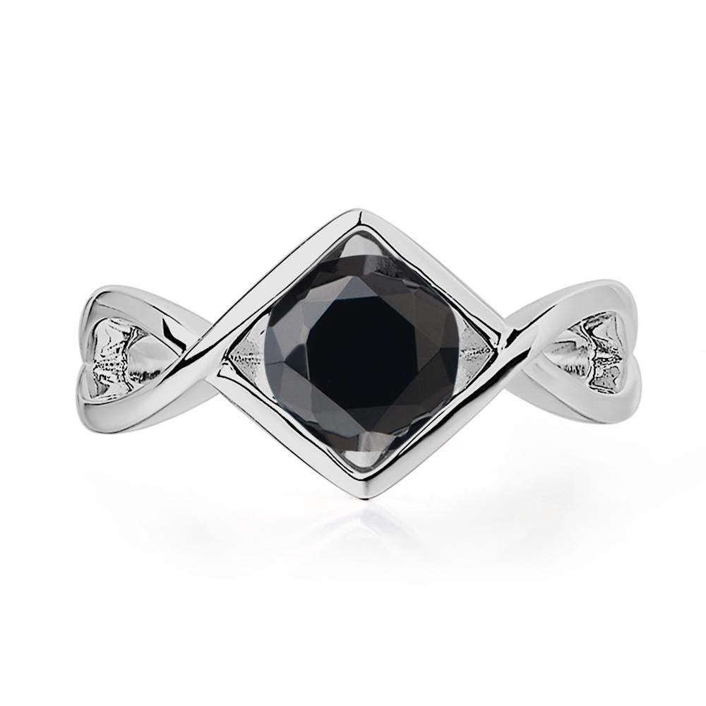 Black Stone Bezel Set Infinity Solitaire Ring - LUO Jewelry #metal_platinum