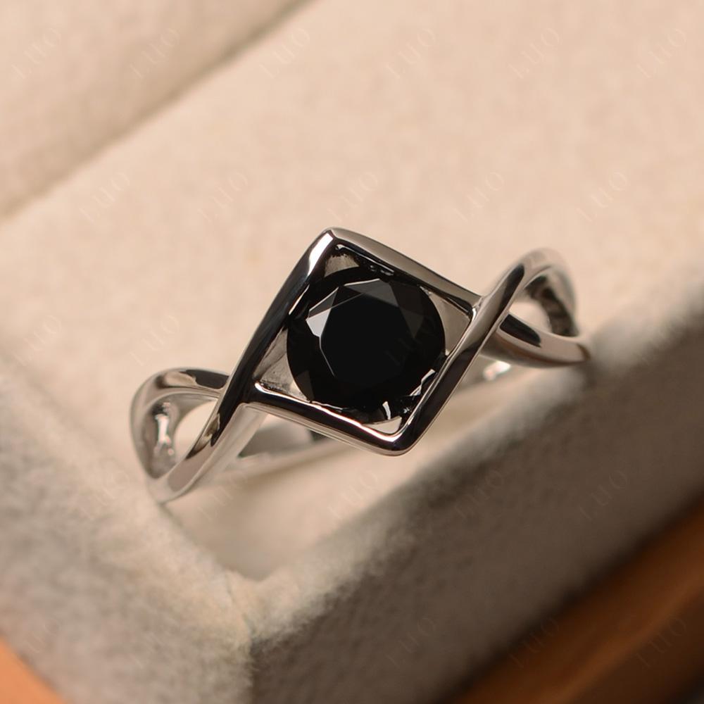 Black Stone Bezel Set Infinity Solitaire Ring - LUO Jewelry