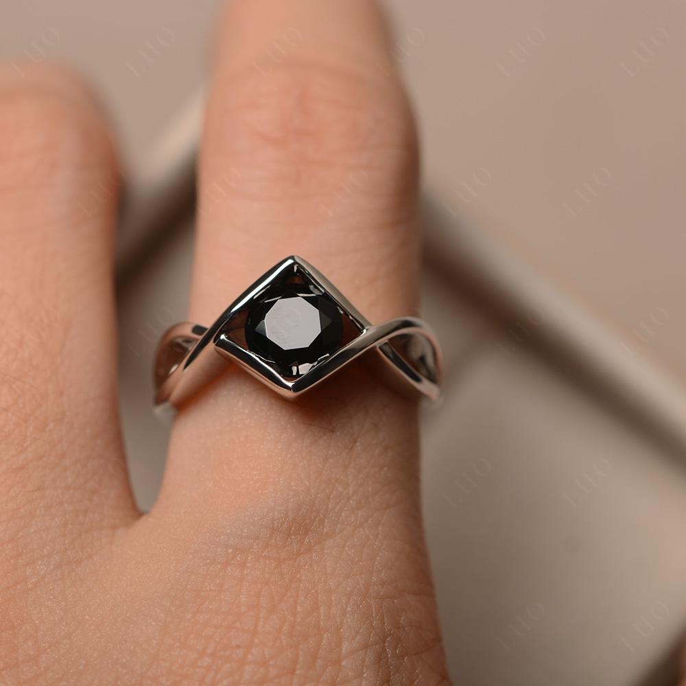 Black Stone Bezel Set Infinity Solitaire Ring - LUO Jewelry