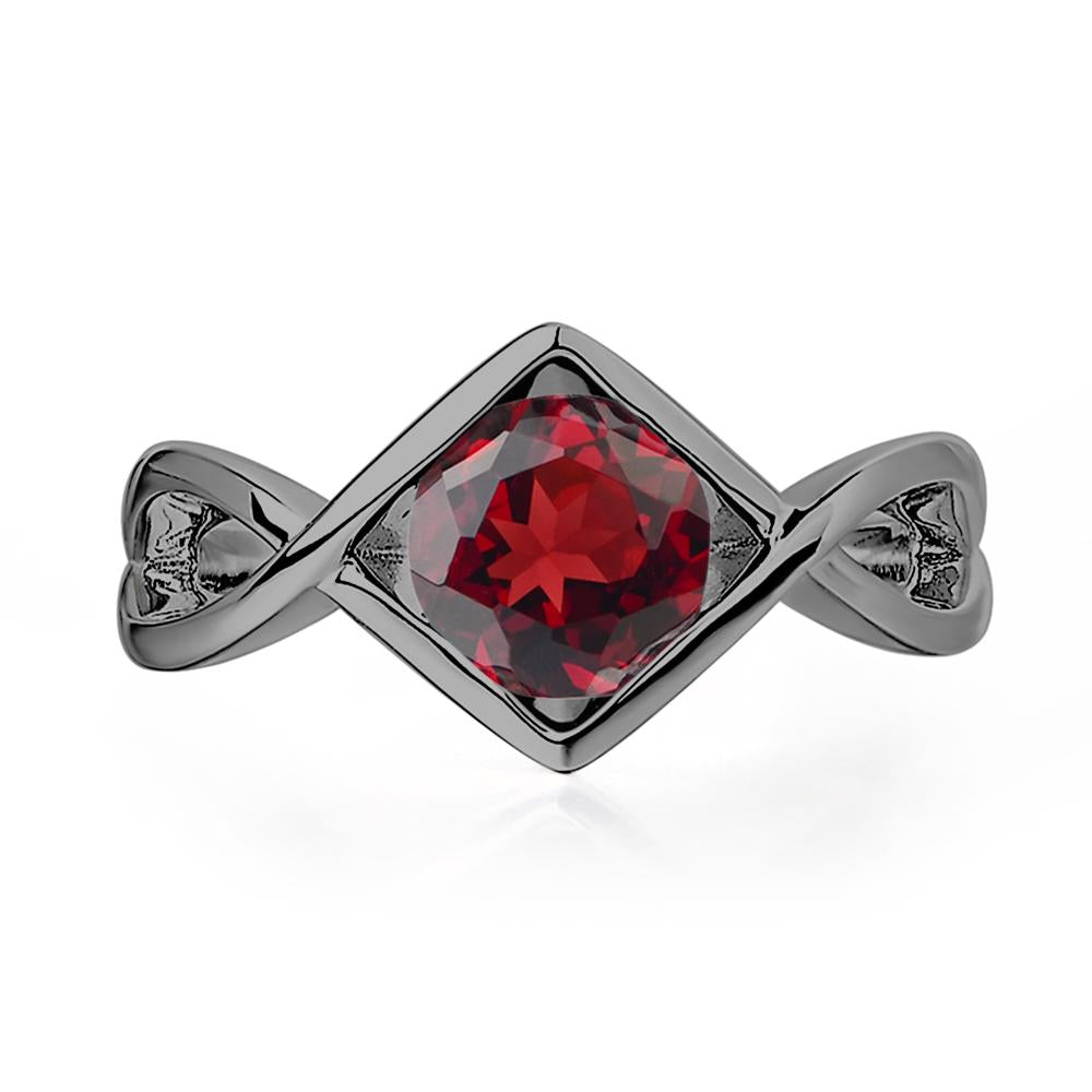 Garnet Bezel Set Infinity Solitaire Ring - LUO Jewelry #metal_black finish sterling silver