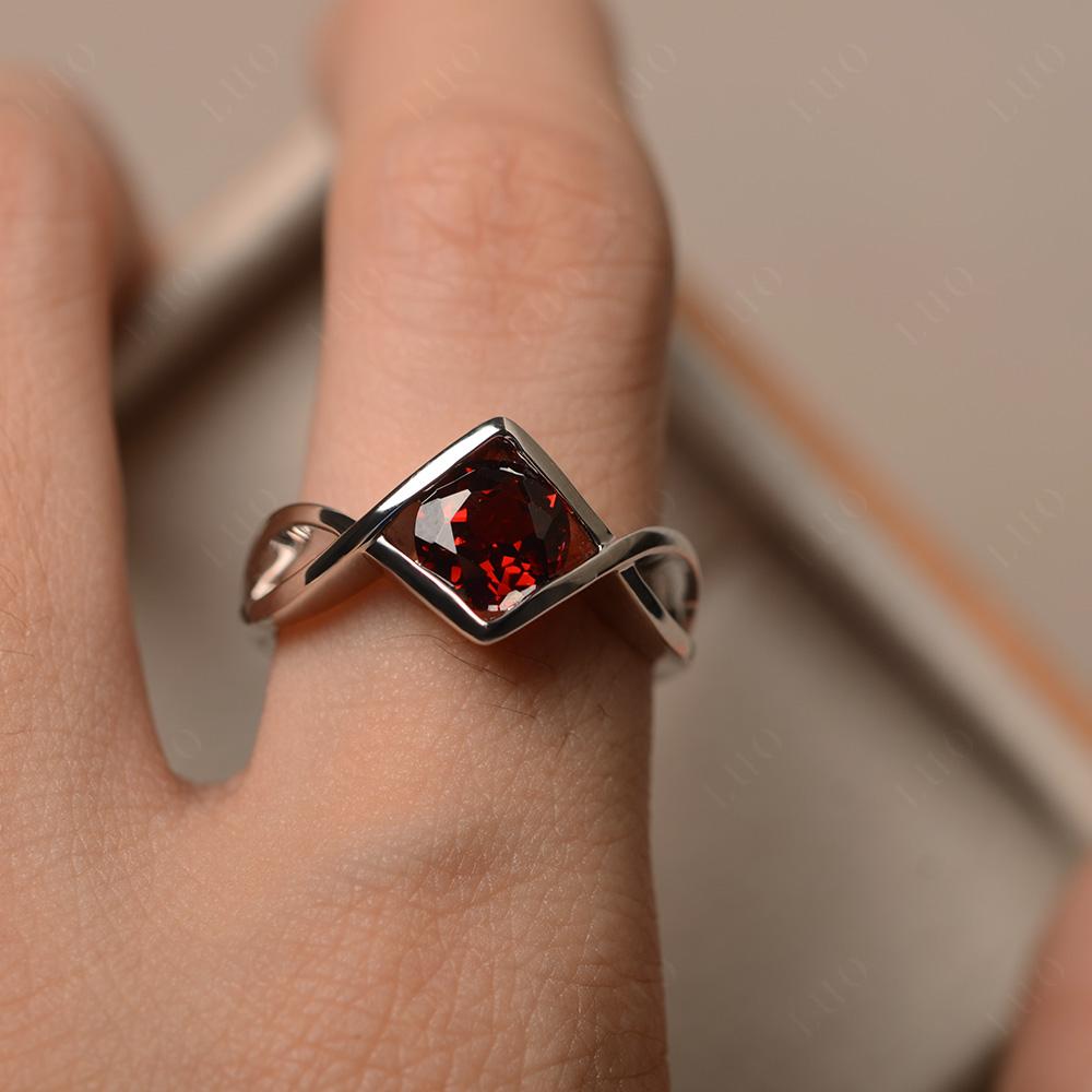 Garnet Bezel Set Infinity Solitaire Ring - LUO Jewelry