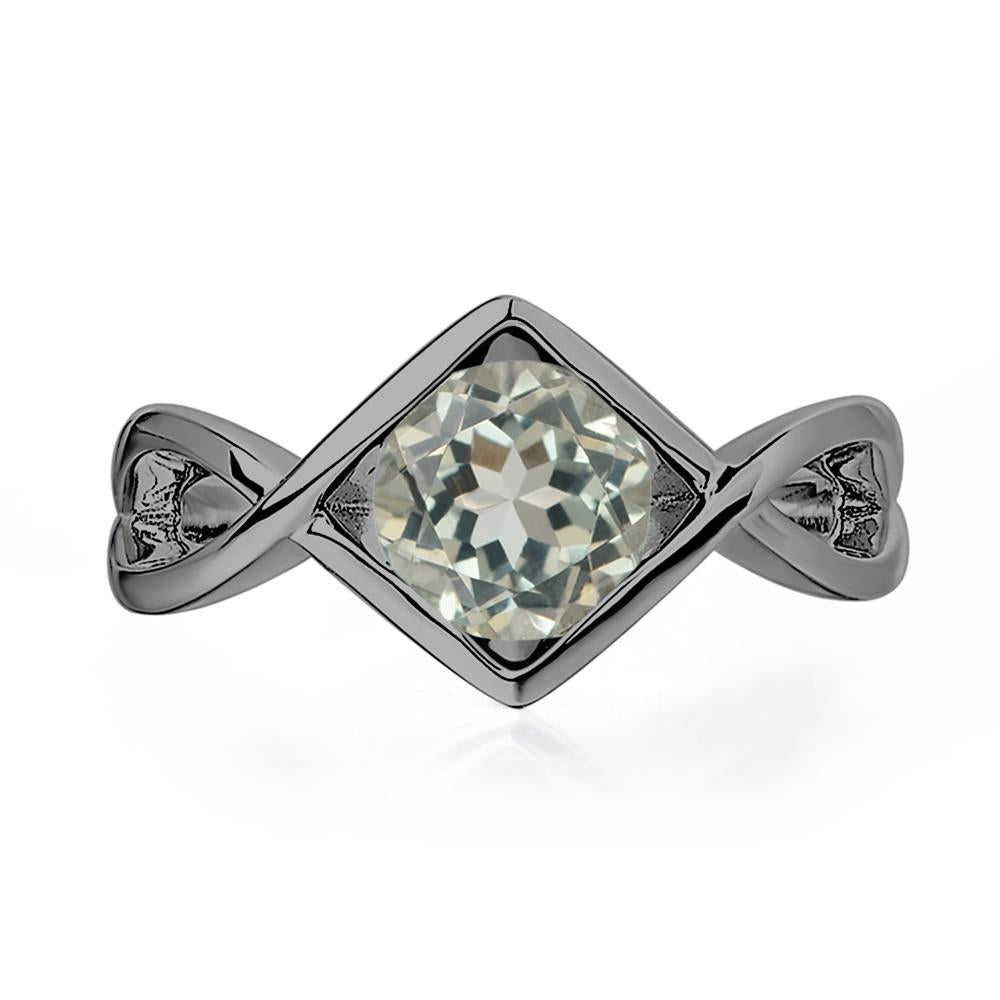 Green Amethyst Bezel Set Infinity Solitaire Ring - LUO Jewelry #metal_black finish sterling silver