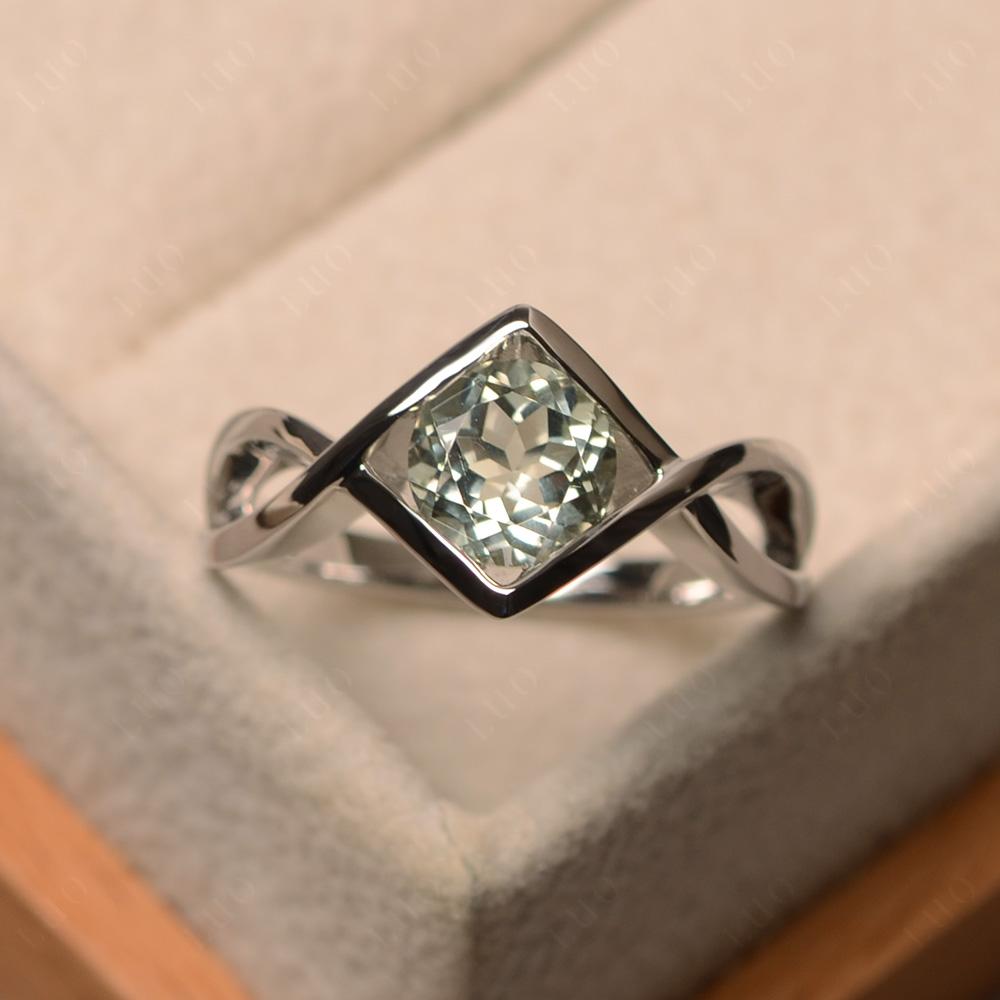 Green Amethyst Bezel Set Infinity Solitaire Ring - LUO Jewelry