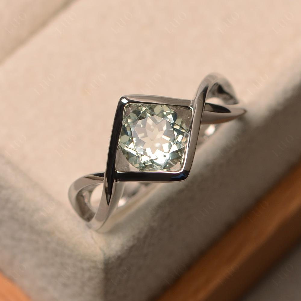 Green Amethyst Bezel Set Infinity Solitaire Ring - LUO Jewelry