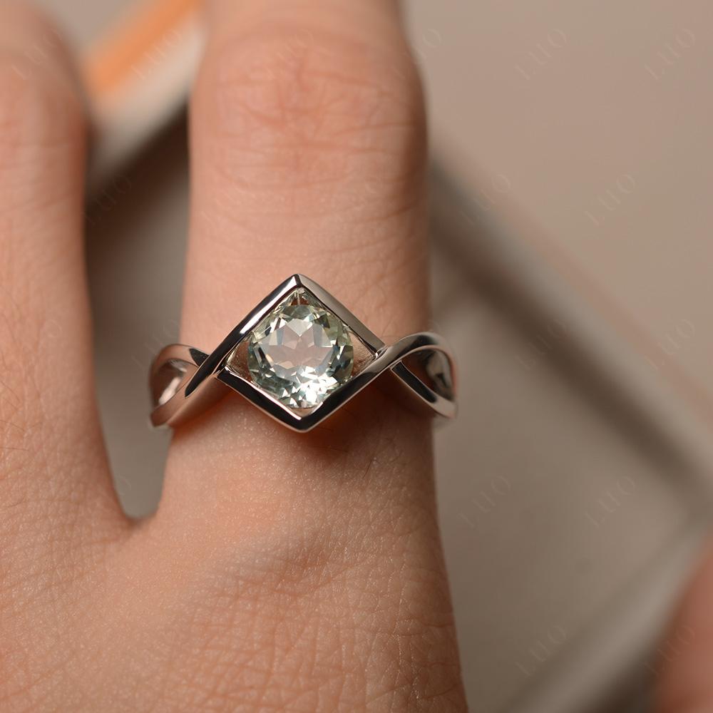 Green Amethyst Bezel Set Infinity Solitaire Ring - LUO Jewelry