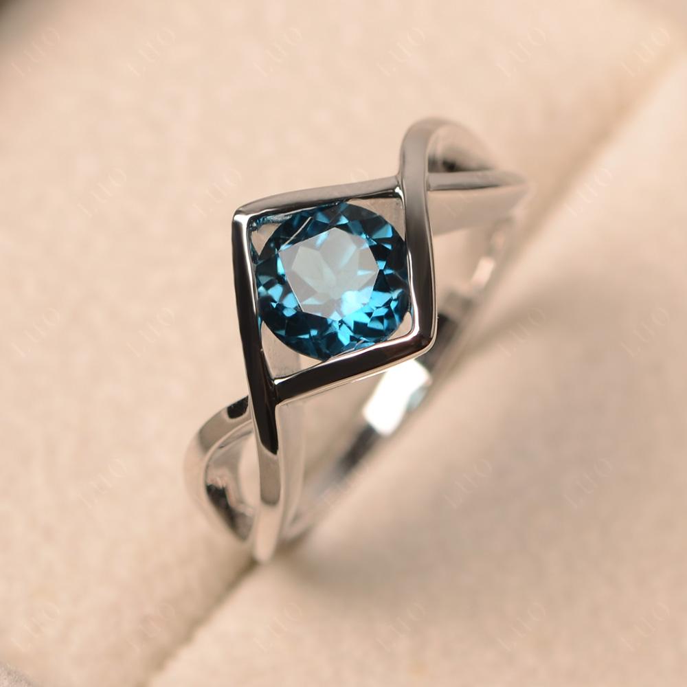 Vintage London Blue Topaz Bezel Set Solitaire Ring - LUO Jewelry