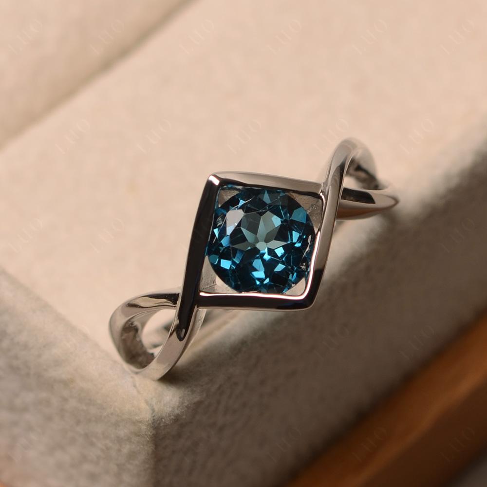 London Blue Topaz Bezel Set Infinity Solitaire Ring - LUO Jewelry