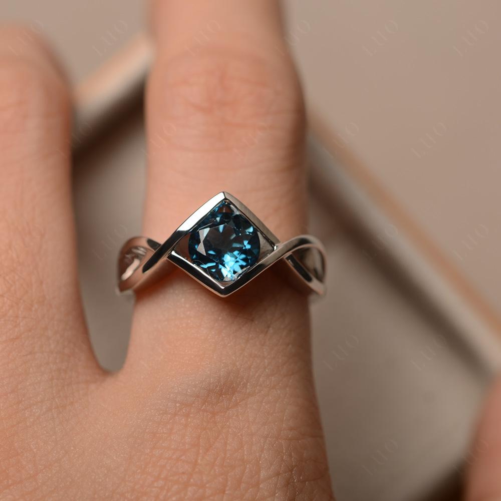 Vintage London Blue Topaz Bezel Set Solitaire Ring - LUO Jewelry