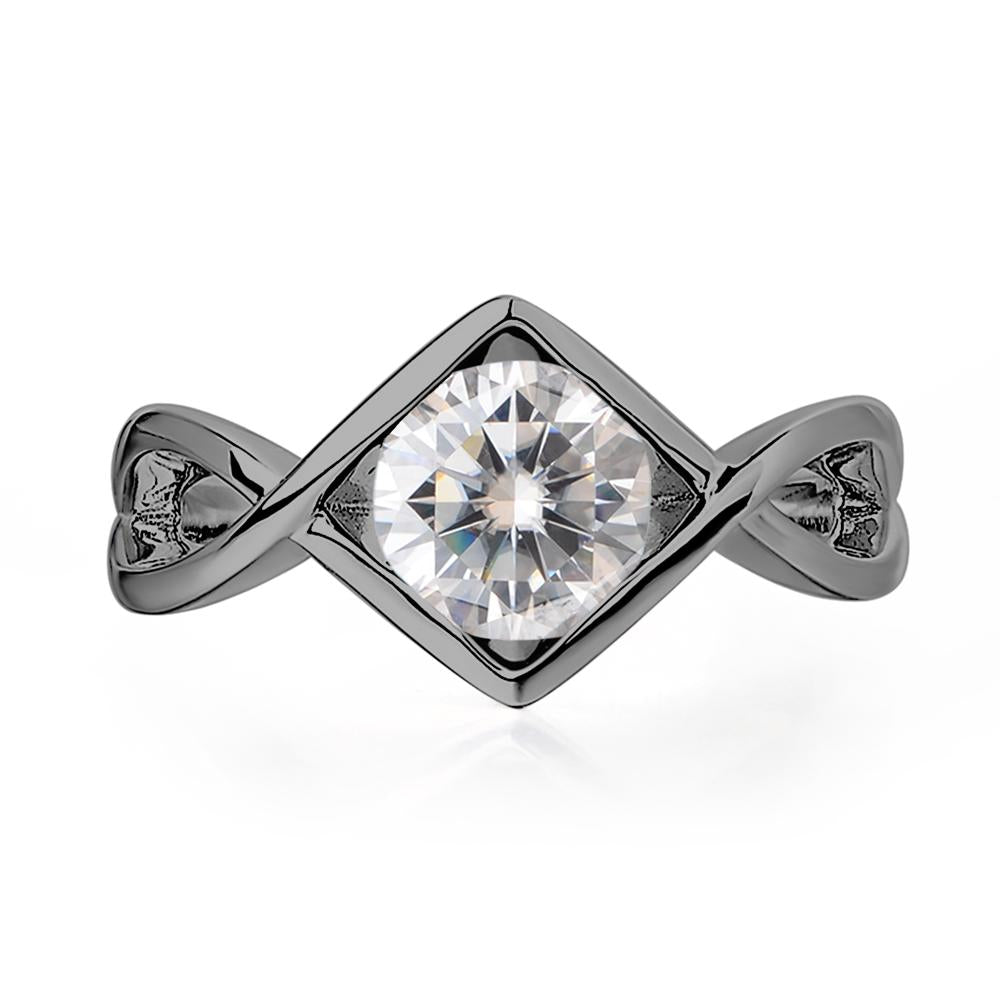 Moissanite Bezel Set Infinity Solitaire Ring - LUO Jewelry #metal_black finish sterling silver