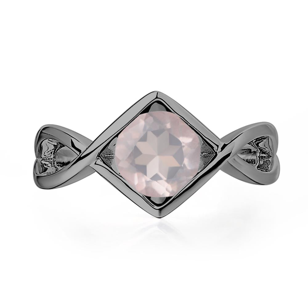 Rose Quartz Bezel Set Infinity Solitaire Ring - LUO Jewelry #metal_black finish sterling silver
