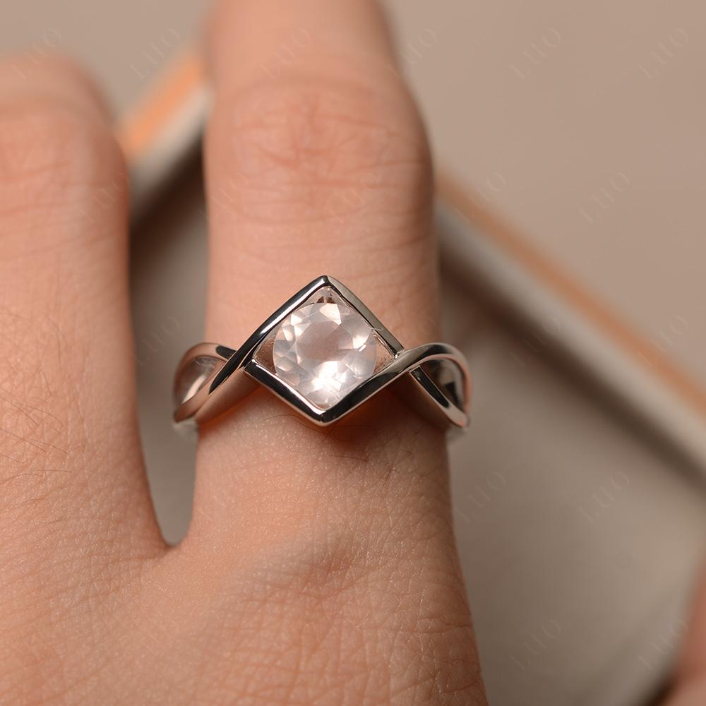 Vintage Rose Quartz Bezel Set Solitaire Ring - LUO Jewelry