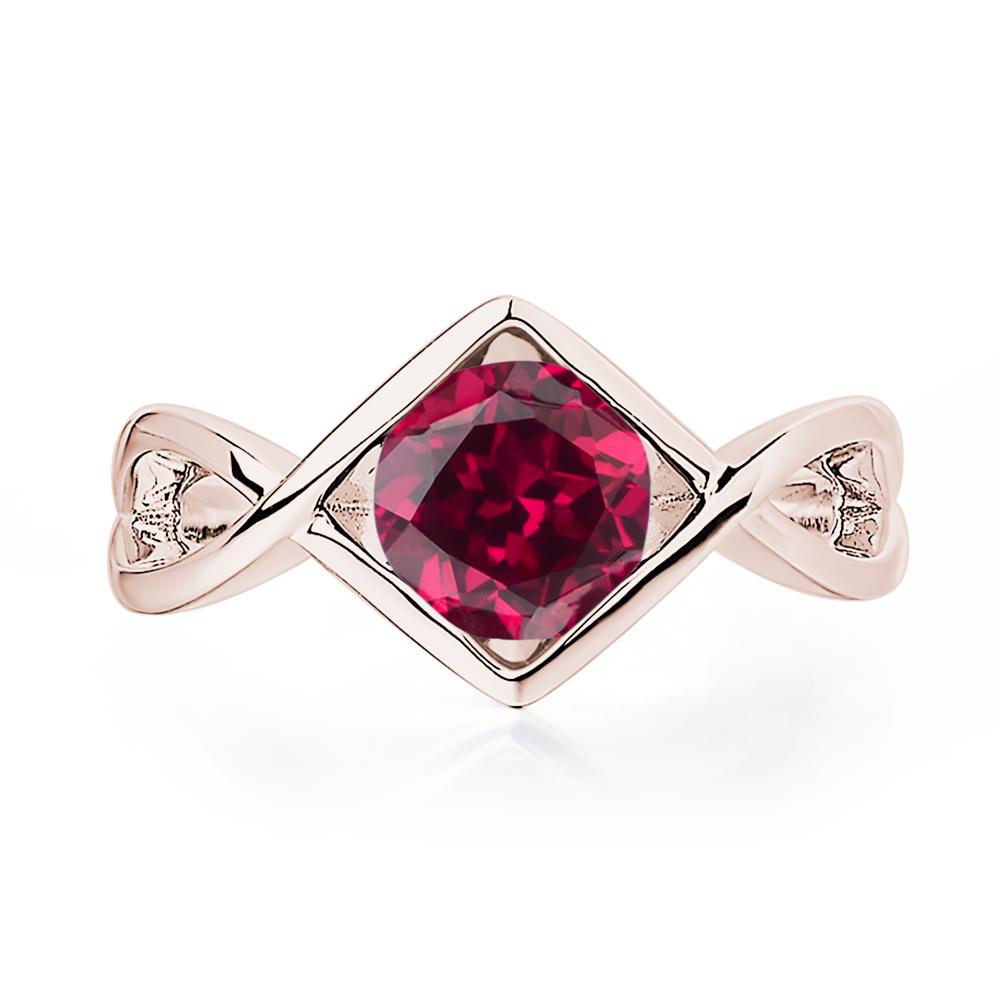 Lab Ruby Bezel Set Infinity Solitaire Ring - LUO Jewelry #metal_14k rose gold