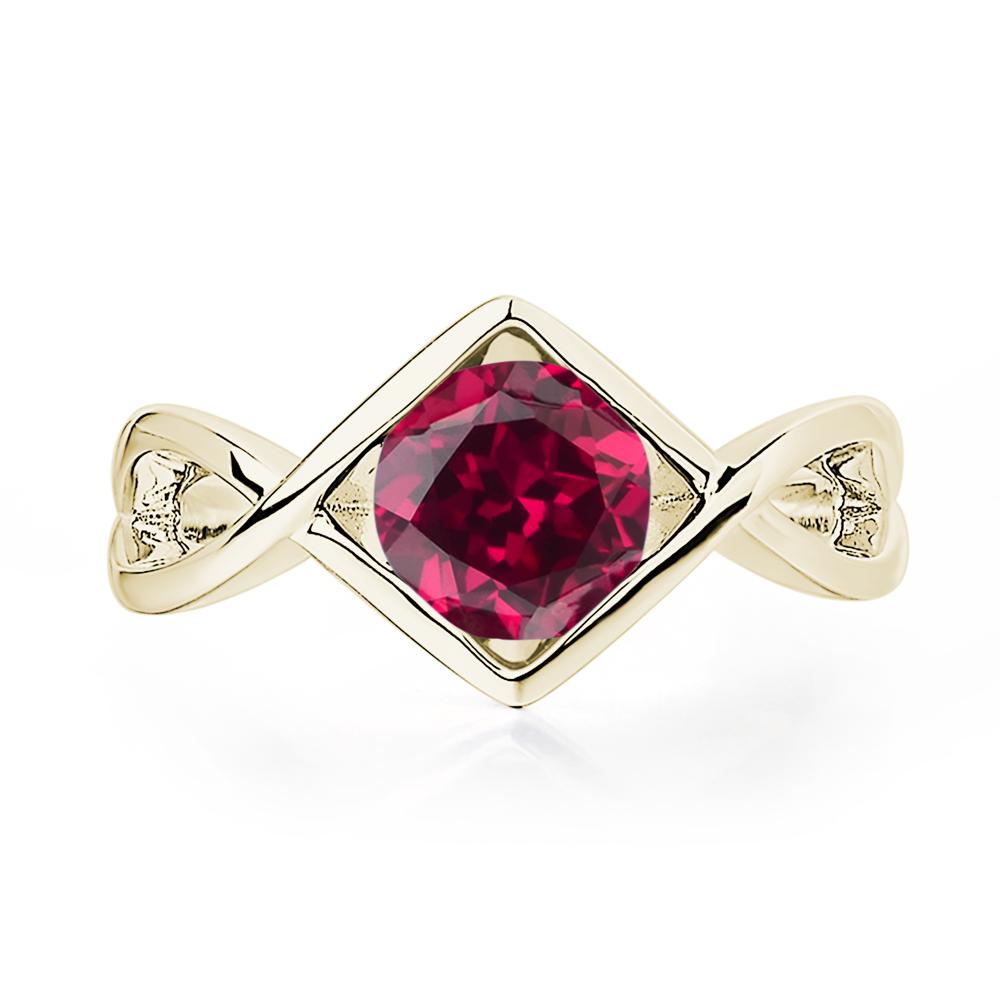 Lab Ruby Bezel Set Infinity Solitaire Ring - LUO Jewelry #metal_14k yellow gold
