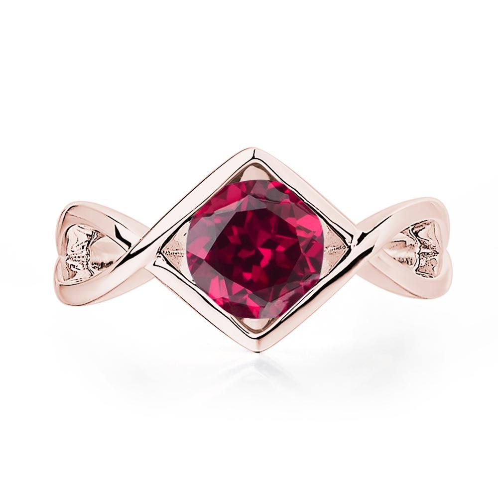 Lab Ruby Bezel Set Infinity Solitaire Ring - LUO Jewelry #metal_18k rose gold