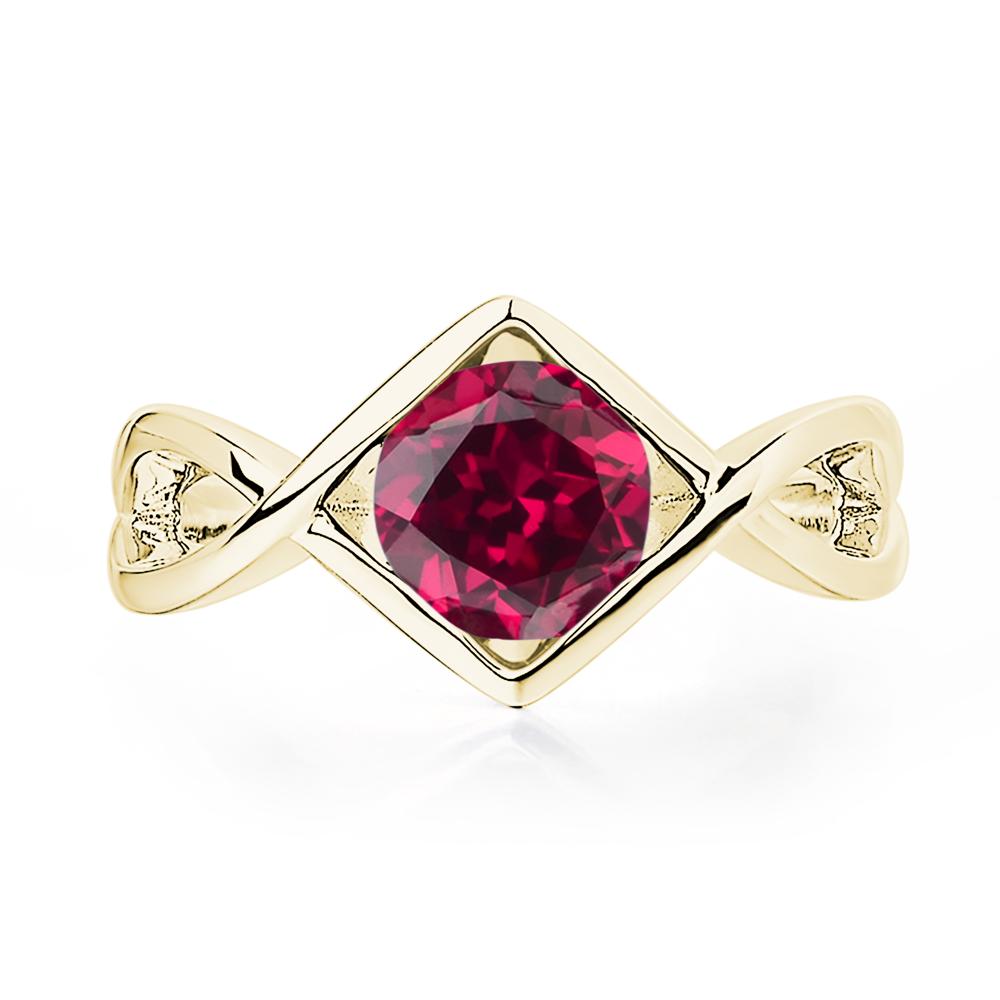 Lab Ruby Bezel Set Infinity Solitaire Ring - LUO Jewelry #metal_18k yellow gold