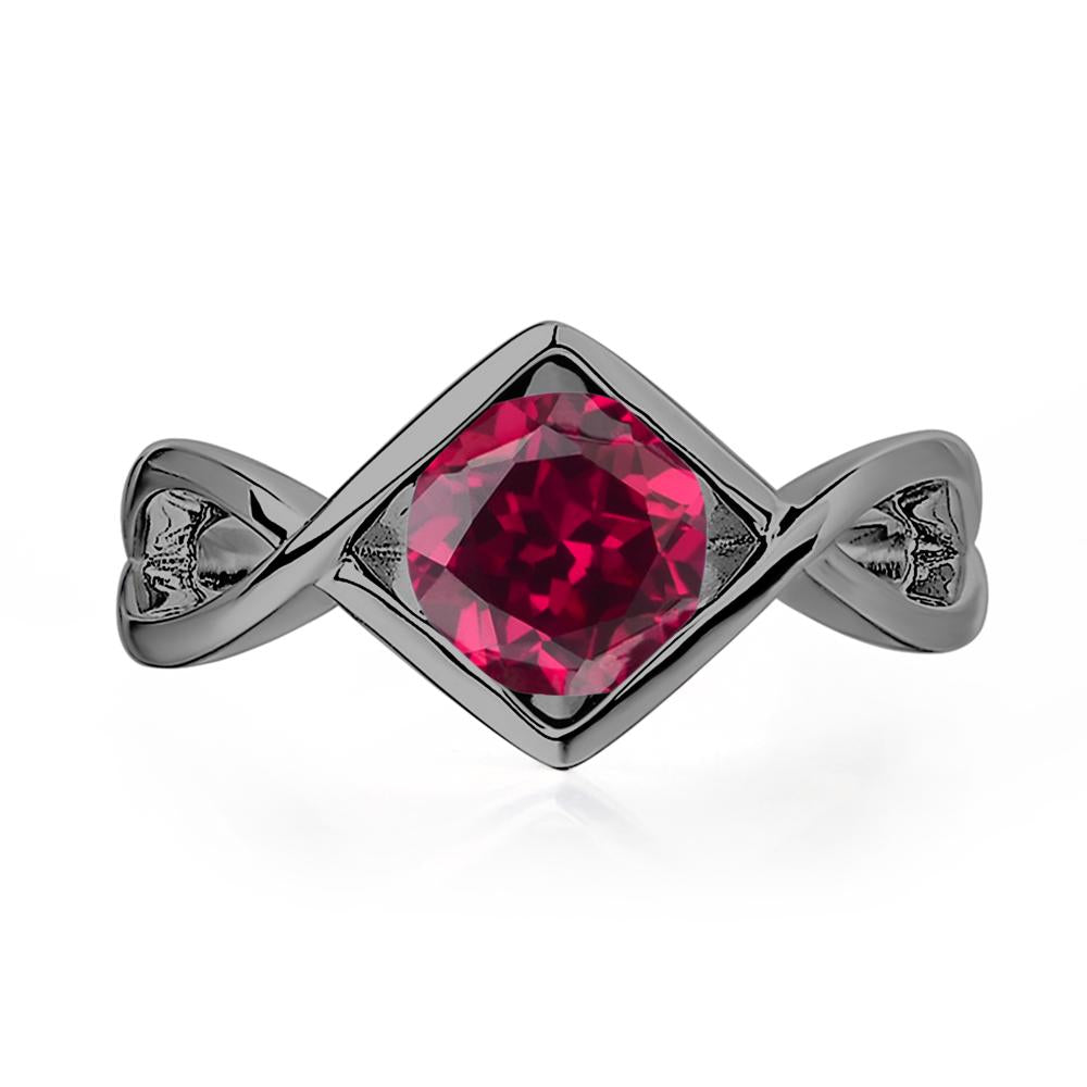 Lab Ruby Bezel Set Infinity Solitaire Ring - LUO Jewelry #metal_black finish sterling silver