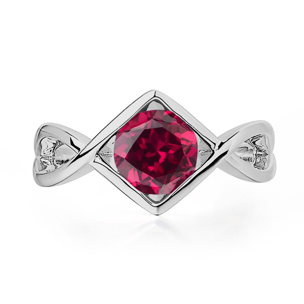 Lab Ruby Bezel Set Infinity Solitaire Ring - LUO Jewelry #metal_platinum