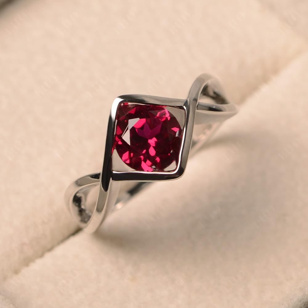 Lab Ruby Bezel Set Infinity Solitaire Ring - LUO Jewelry