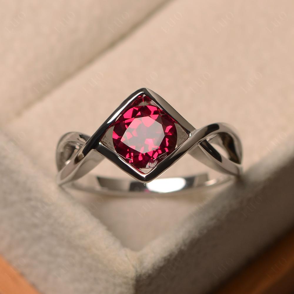 Lab Ruby Bezel Set Infinity Solitaire Ring - LUO Jewelry