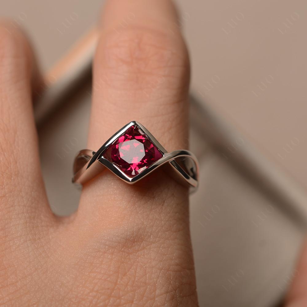 Lab Ruby Bezel Set Infinity Solitaire Ring - LUO Jewelry