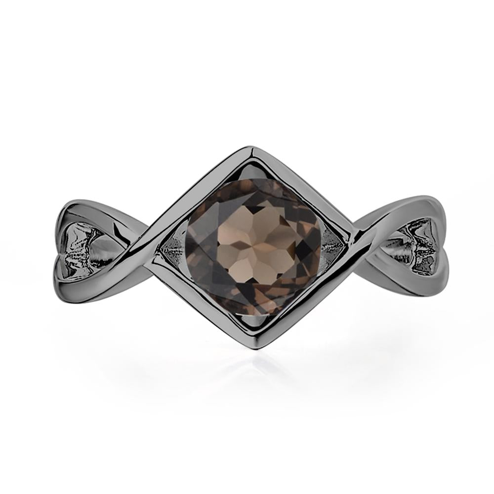 Smoky Quartz Bezel Set Infinity Solitaire Ring - LUO Jewelry #metal_black finish sterling silver
