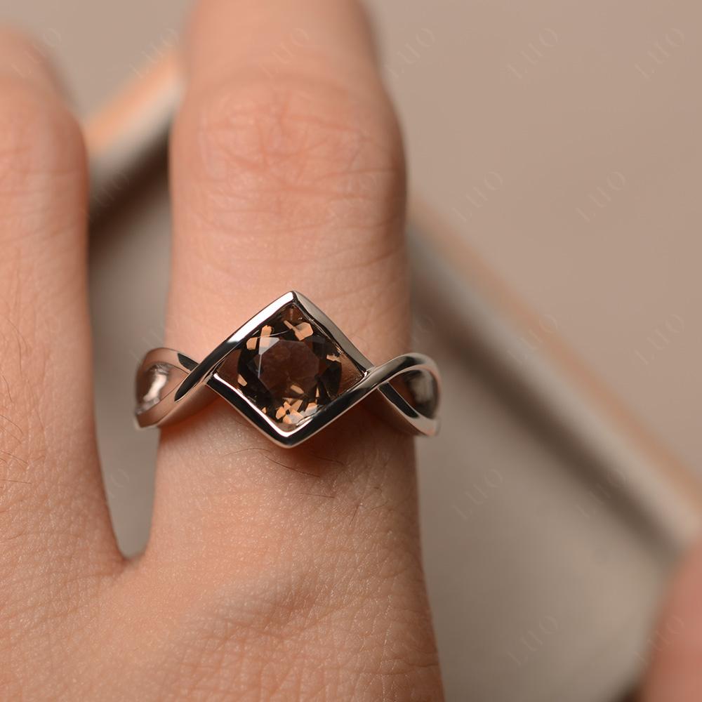 Smoky Quartz Bezel Set Infinity Solitaire Ring - LUO Jewelry