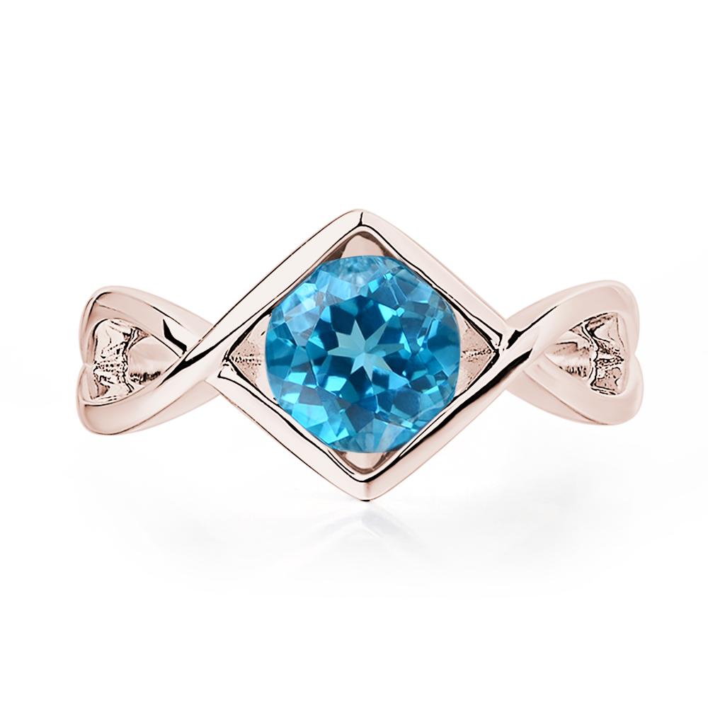 Swiss Blue Topaz Bezel Set Infinity Solitaire Ring - LUO Jewelry #metal_14k rose gold